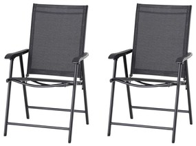 Outsunny Conjunto de 2 cadeiras dobráveis para exteriores com braços Cadeiras para varanda Jardim Terraço 58x64x94 cm Preto Carga 100kg