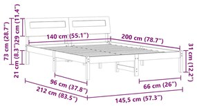 Estrutura da Cama com luzes de tira LED com cabeceira Castanho 140 x 2