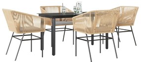 Conjunto jantar jardim 5 peças almofadas vidro vime PE castanho