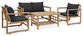 vidaXL 4 pcs conjunto lounge p/ jardim com almofadões bambu