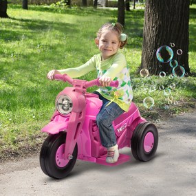 Motocicleta elétrica para crianças dos 2 aos 5 anos, 3 rodas, 6 V, 3 km/h, com função de bolhas, efeitos luminosos e sonoros, cor-de-rosa
