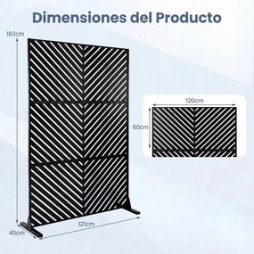 Biombo de Privacidade Exterior, 121 x 40 x 183 cm, Base Independente, Preto