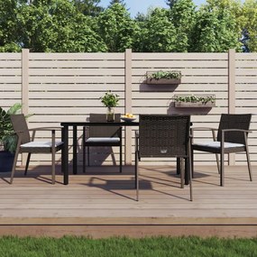 vidaXL 5 pcs conjunto de jantar p/ jardim c/ almofadões vime PE e aço