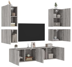 vidaXL 6 pcs móveis de parede p/ TV derivados de madeira cinza sonoma