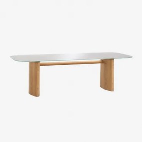 Rectangular Dining Table 260x110 Cm In Tempered Glass And Mdf Zarvi Madeira Natural - Sklum