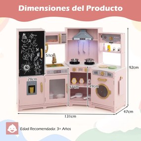 Cozinha de brinquedo de madeira com luzes e sons com quadro negro e acessórios de cozinha para crianças 131 x 47 x 92 cm rosa
