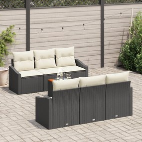 Conjunto de Sofá de Jardim de 7 Peças com Almofadas Preto Rattan de Po