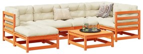 7pcs conj. sofás jardim c/ almofadões pinho maciço castanho mel