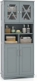 Armário multifuncional de casa de banho ou cozinha 60 x 30 x 145 cm com portas e 3 cubos e com estantes ajustáveis Cinzento