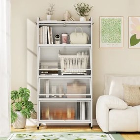 Armário de cozinha 80,5 x 40 x 162 cm de 5 níveis metálico com 4 portas batentes Prateleira com rodas para micro-ondas Branco