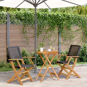 vidaXL 3 pcs conjunto de bistrô vime PE e madeira maciça preto