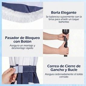 Guarda sol de Exterior com Franjas 270 x 234 cm (BASE NÃO INCLUIDA), Ângulo de Inclinação Ajustável, Azul e branco