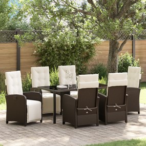 vidaXL Conjunto de Jantar de Jardim de 7 Peças com Almofadas em Rattan Sintético Marrom