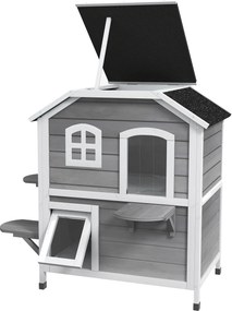 Casa Exterior para Gatos, 99,5 x 76 x 91 cm, Telhado de Abrir, Cinzento