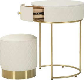 Toucador ALTA COM BANCO SHARON Ø 52X70 - Ø 36X39 CM BRANCO E DOURADO