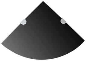 Prateleira canto, suportes cromados, vidro preto 35x35cm