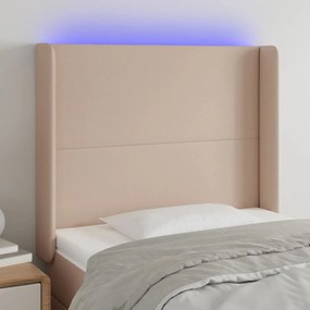 Cabeceira cama c/ LED couro artif. 83x16x118/128 cm cappuccino