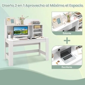 Secretária com Estante e Orifícios para Cabos Dispositivo Anti-Tipo para casa e escritório 140 x 50 x 75 cm Branco