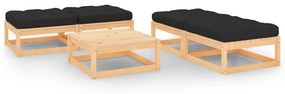 vidaXL 5 pcs conjunto lounge de jardim c/ almofadões pinho maciço