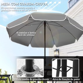 Conjunto de Mesa e Cadeiras de Jardim de 6 Peças com 4 Cadeiras Dobráveis Mesa de Vidro e Chapéu de Sol Creme