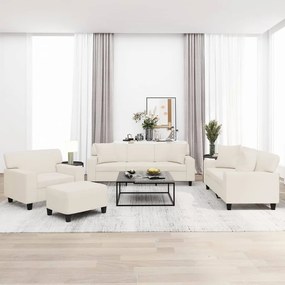 vidaXL 4 pcs conjunto sofás c/ almofadas/almofadões couro artif. creme