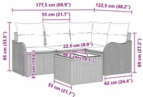 Conjunto de Sofás de Jardim de 5 Peças com Almofadas Pretas de Rattan