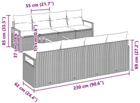 Conjunto de Sofá de 9 Peças vidaXL com Almofadas Cinza Rattan Sintétic