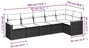 6 pcs conjunto sofás de jardim com almofadões vime cinzento