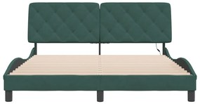 Estrutura de cama c/ luzes LED 160x200 cm veludo verde-escuro