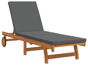 Espreguiçadeira Móvel vidaXL com Mesa e Almofada em Madeira de Acácia