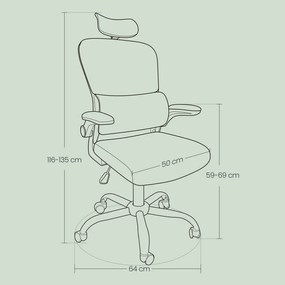 Cadeira de escritório ergonómica com tecido de malha e apoios de braços rebatíveis preta