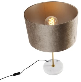 Tafellamp messing met velours kap taupe 35cm - Kaso Clássico / Antigo