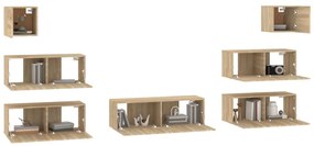 7pcs conjunto móveis de TV derivados de madeira carvalho sonoma