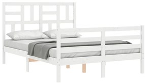 Estrutura de cama de casal c/ cabeceira madeira maciça branco