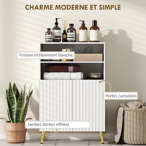 Móvel de casa de banho 60 x 31,8 x 93 cm, armário estreito de casa de banho com 5 prateleiras, portas caneladas com fecho suave, branco