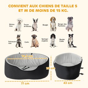 Assento de carro para cães com cinto de segurança e fixação; assento de carro acolchoado para cães, 77 x 43 x 28 cm, preto