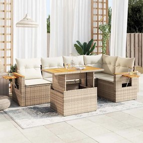 vidaXL 6 pcs conjunto sofás jardim com almofadões vime PE/acácia bege
