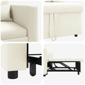 Sofá-Cama Conversível Creme em Veludo 3 em 1