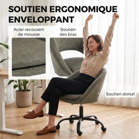 Cadeira de Secretária Ergonómica, 60 x 59 x 89 cm, Altura Regulável, Verde-Escuro