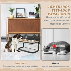 Comedouro de gato elevado Suporte elevado com 2 tigelas de aço inoxidável para comida e água Estrutura de metal com 3 alturas ajustáveis