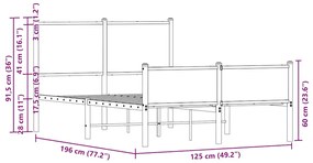 Estrutura de cama sem colchão 120x190 cm metal carvalho sonoma