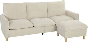 HOMCOM Sofá 3 lugares com pufe de arrumação, sofá de canto modular 210 cm, assento amplo, tecido efeito linho, creme | Aosom Portugal
