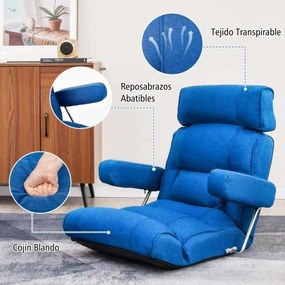 Sofá chão dobrável com encosto ajustável em 6 posições Encosto de cabeça/descanso lombar Azul