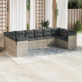 10 pcs conj. sofás jardim com almofadões vime PE cinzento-claro