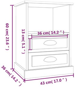 Mesa de cabeceira 43x36x60 cm cor carvalho fumado