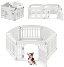 Cercadinho para cães de 81 cm com 6 painéis, porta com trava de segurança e estacas de chão - branco
