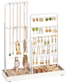 Suporte para joias em metal com bandeja em veludo 10 x 30,6 x (30,9-47,5) cm branco