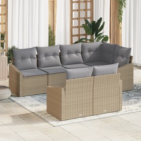 vidaXL Conjunto de Sofá de Jardim de 7 Peças com Almofadas Bege Rattan