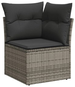 14 pcs conjunto sofás p/ jardim c/ almofadões vime PE cinzento