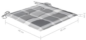 Cadeiras de jardim c/ almofadões xadrez cinzento 8 pcs teca
